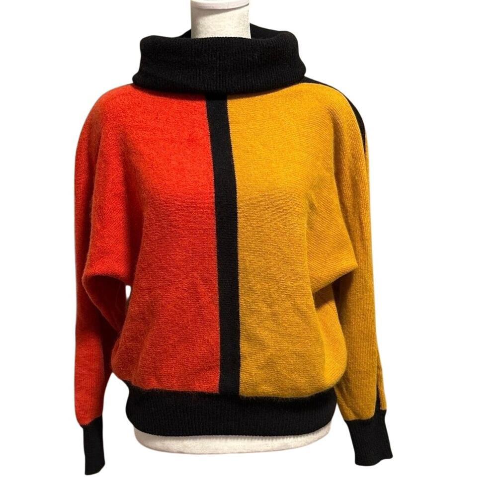 Vintage Donagain Size M Turtleneck Sweater Colorblock Lambswool Angora Hong Kong